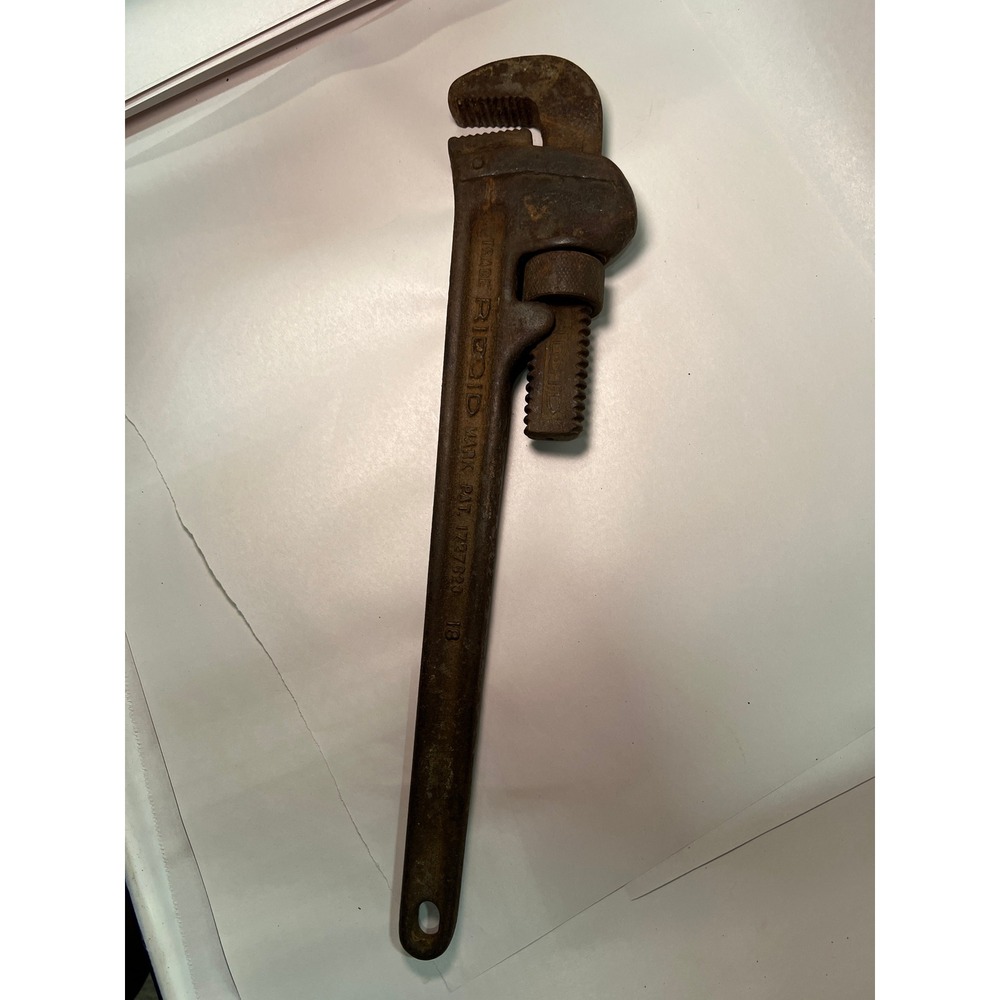RIDGID Straight 18" Pipe Wrench PAT. 1727623 Ridge Tool Co. Elyria Ohio U.S.A.